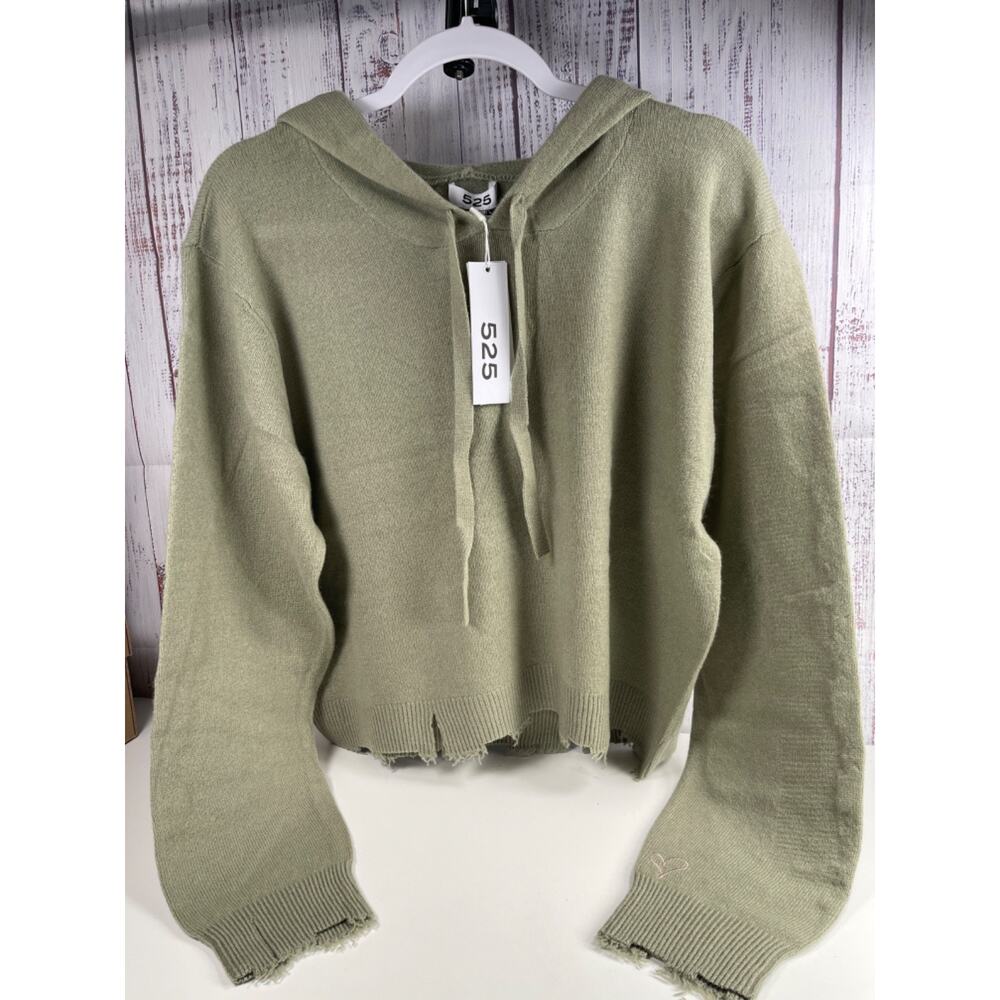 NWT Womens 525 Hooded green Distressed Sweater L